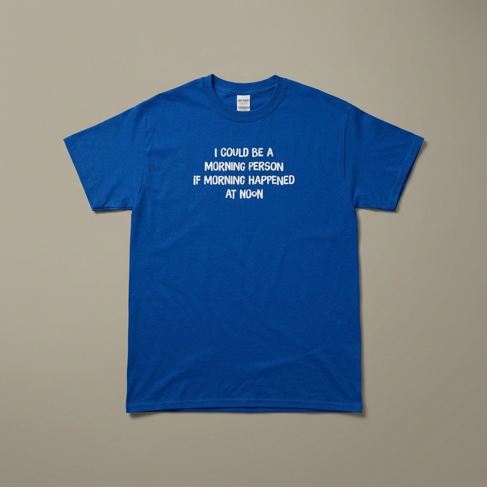 Funny T-Shirt "Morning Person Noon" Blue Humor Graphic Novelty Tee Mens Large